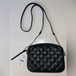Rebecca Minkoff Black Diamond Quilt Studded Crossbody (Shiny Silver Hardware)